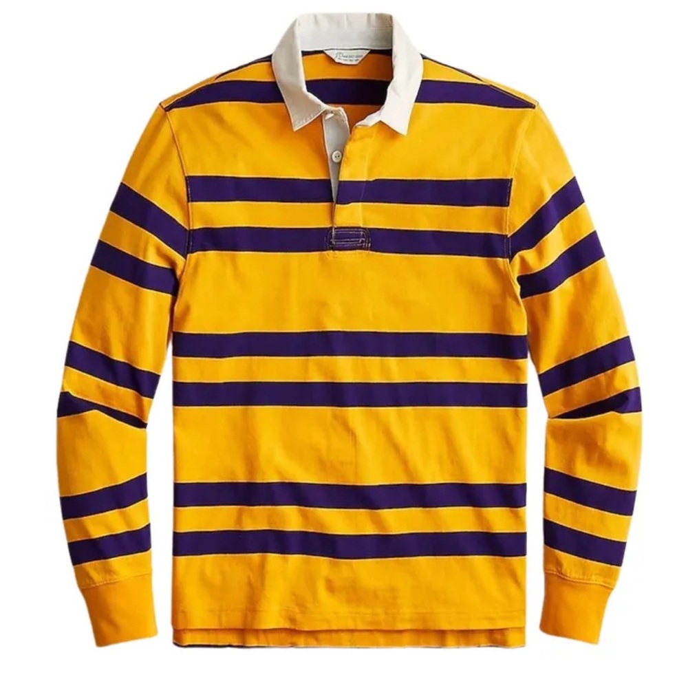 J. Crew Rugby Longsleeve Polo Shirt In Double Stripe Yellow Purple Medium